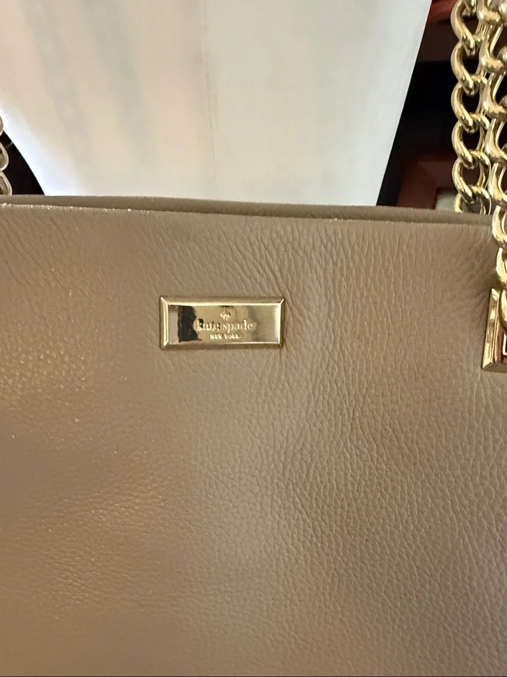 Kate Spade Taupe Leather Chain-Handle Women's Tote. Good condition.